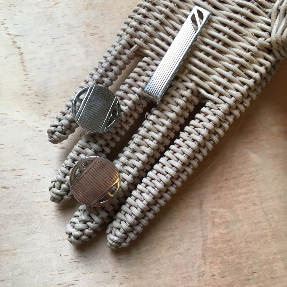 Geometric Vintage Cufflink and Tie Bar Set